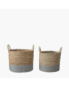 Set of 2 Banana Leaf Two Tone Natural and Grey Baskets