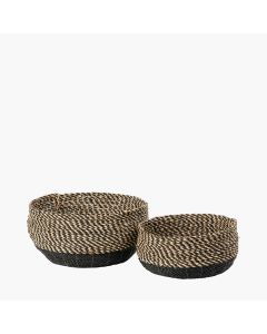 S/2 Seagrass Natural and Black Round Baskets