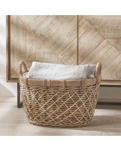 Brown Rattan Oval Handled Laundry Basket