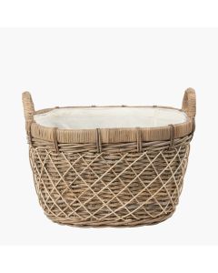 Brown Rattan Oval Handled Laundry Basket