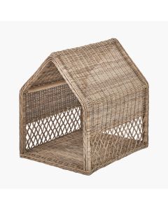 Grey Rattan House Dog Basket