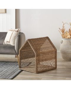 Grey Rattan House Dog Basket