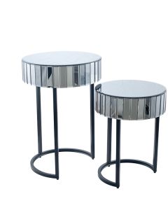 Smoked Grey Mirrored Glass & Metal S/2 Side Tables