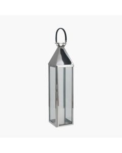 Shiny Nickel Stainless Steel & Glass Large Lantern