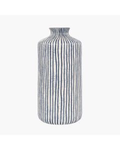 Bude Blue and White Stoneware Stripe Design Vase