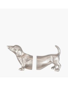 Silver Metal Sausage Dog Book Ends