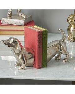 Silver Metal Sausage Dog Book Ends