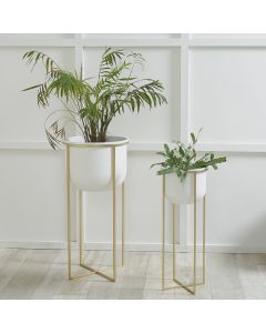 S/2 White and Gold Metal Planters