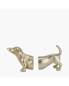 Gold Metal Sausage Dog Book Ends