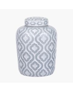 Celia Grey and White Ceramic Geo Pattern Lidded Ginger Jar 