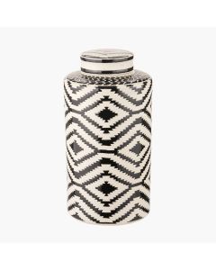 Chirala Black and White Ceramic Aztec Design Lidded Ginger Jar 