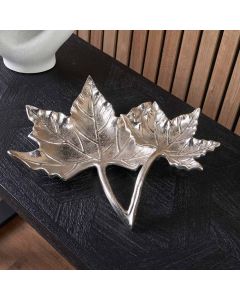 Silver Metal Dual Oak Leaf Bowl