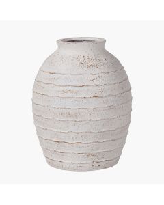 White Wash Fibrestone Decorative Ribbed Vase Large