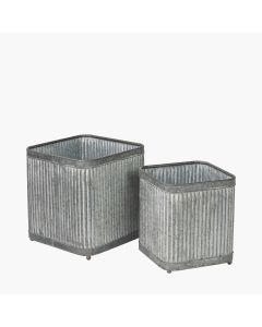 Set of 2 Galvanised Zinc Square Planters