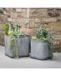Set of 2 Galvanised Zinc Square Planters