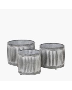 Set of 3 Galvanised Zinc Round Planters