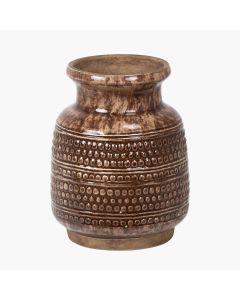 Theano Dot Design Brown Glaze Vase