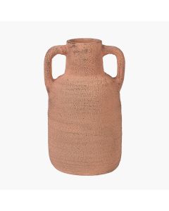 Natural Textured Terracotta Decorative Vase with Handles Medium