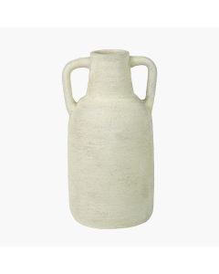 White Textured Terracotta Decorative Vase with Handles Large