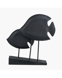 Black Handcarved Mango Wood Double Teardrop Angelfish Ornament