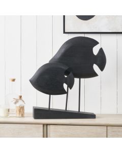 Black Handcarved Mango Wood Double Teardrop Angelfish Ornament