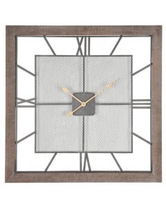 Natural Wood & Metal Square Wall Clock