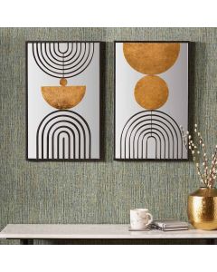 S/2 Mirrored, Black and Gold Metal Wall Art