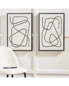 S/2 Black Squiggle Print Canvases with Black Frames