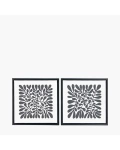 S/2 Black Leaf Print Square Canvases with Black Frames