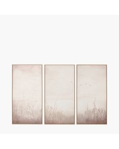 Set of 3 Natural and White Landscape Canvases with Natural Frames