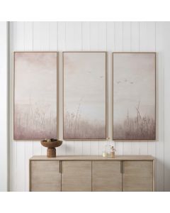Set of 3 Natural and White Landscape Canvases with Natural Frames