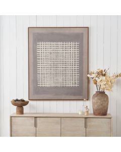 Brown and Natural Grid Design Canvas with Oak Effect Frame