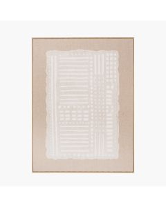 White and Natural Abstract Design Linen Canvas with Elm Effect Frame