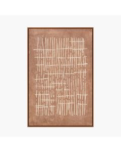 Brown and Natural Abstract Linear Design Canvas with Oak Effect Frame