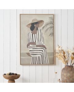 Striped Dress Lady Design Canvas with Natural Frame
