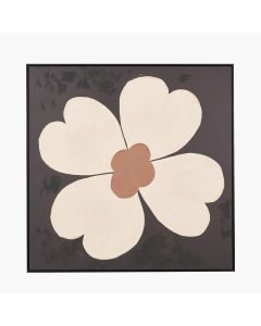Brown and Natural Large Flower Design Canvas with Black Frame