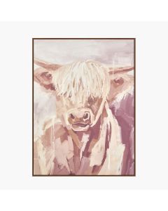 Highland Cow Canvas Mulberry and Naturals with Oak Effect Frame
