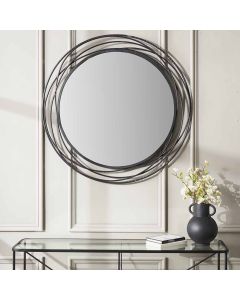 Black Metal Swirl Round Wall Mirror