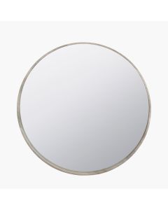 Grey Oak Wood Veneer Slim Frame Round Wall Mirror