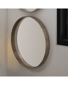 Natural Wood Veneer Deep Edge Round Wall Mirror Large