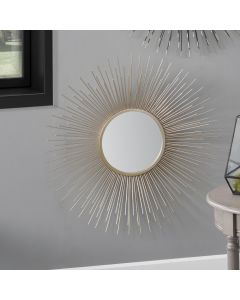 Gold Metal Starburst Design Round Wall Mirror