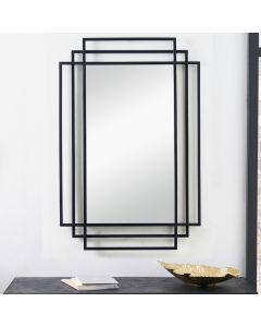 Black Metal Art Deco Rectangular Wall Mirror