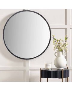 Black Metal Textured Edged Round Wall Mirror