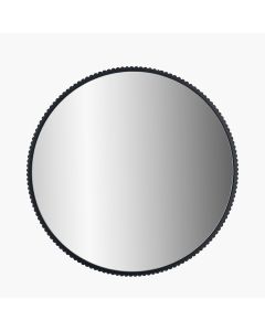 Black Metal Textured Edged Round Wall Mirror