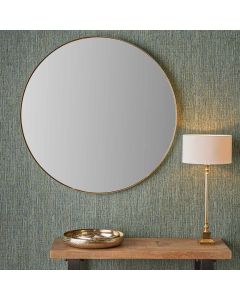 Brushed Gold Metal Slim Frame Round Wall Mirror Large