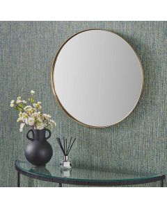 Brushed Gold Metal Slim Frame Round Wall Mirror Medium