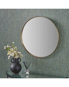 Brushed Gold Metal Slim Frame Round Wall Mirror Small