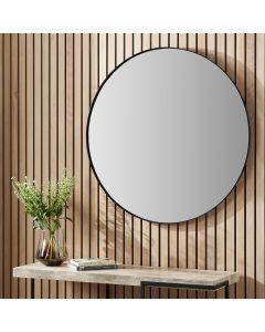 Black Metal Slim Frame Round Wall Mirror Large