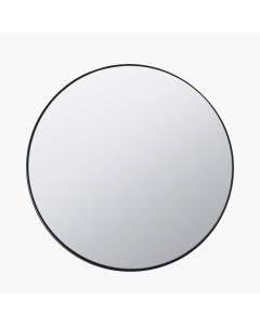 Black Metal Slim Frame Round Wall Mirror Large