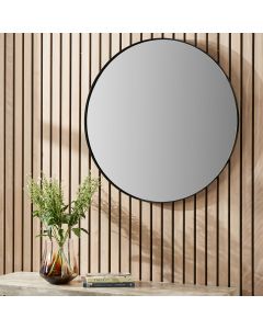 Black Metal Slim Frame Round Wall Mirror Medium